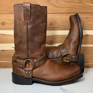 Harley-Davidson Leather Boots Rory 11-Inch Brown Skull D93146 Men's Size 10.5